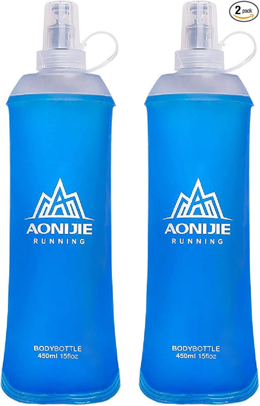 Azarxis TPU Soft Flask Running Collapsible Water Bottles BPA-Free Running Flask for Hydration Pack - Ideal for Running Hiking Cycling Climbing (450ml/15.22oz - 2 Pack)