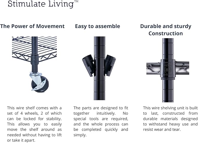 60"x18"x72" Prime Heavy Duty Black 5-Tier Wire Shelving NSF 4000 LBS MAX Capacity Storage Rack for Commercial, Hospital, School, Garage, and Kitchen Uses (with Wheels)