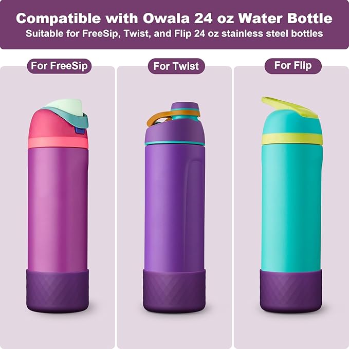 2PCS Silicone Water Bottle Boot for Owala 24oz 32oz 40oz, Anti-Slip Protective Sleeve Bottom Bumper Protector for FreeSip, Twist, and Flip Stainless Steel Water Bottles