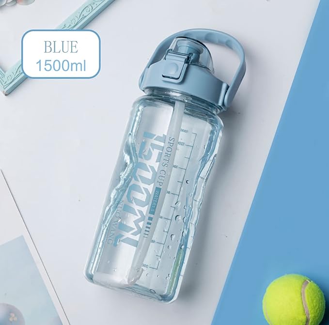 51oz Water Bottle with Handle, Filter and Straw, 1500ml Tritan BPA Free Water Jug for Outdoor Sports Camping Hiking Gym, Leakproof (Blue)