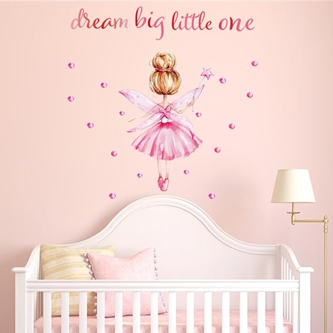 Back of Little Ballerina Wall Decals for Girls Bedroom Princess Wall Stickers Pink Kids Room Decor Decoration Watercolor Wall Murals Peel and Stick for Playroom Classroom Living Room Nursery
