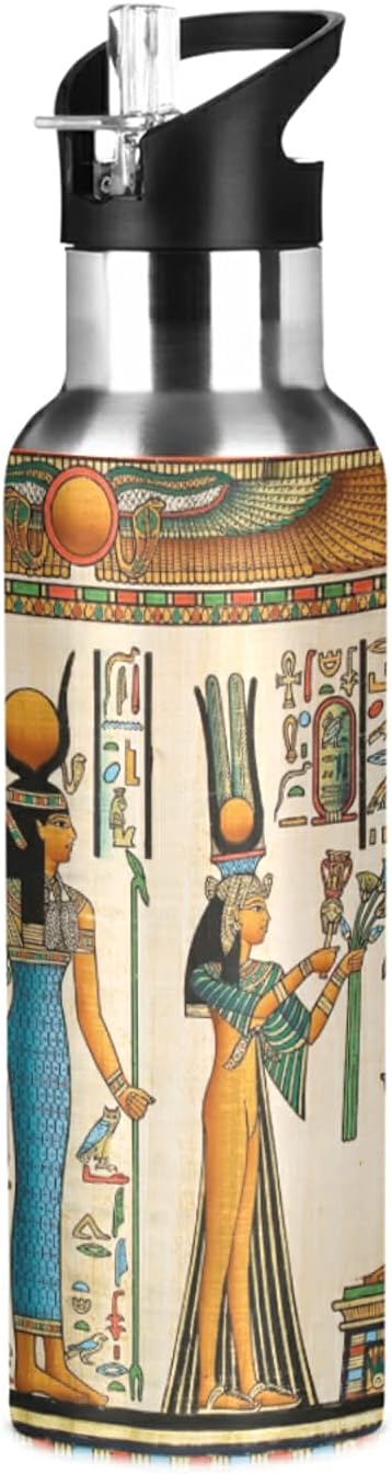 Blueangle 32 OZ Queen Of Egypt Water Bottle with Straw, Sports Water Bottle BPA Free Stainless Steel Water Jugs for Gym, Kitchen, Working, Outdoor（27）