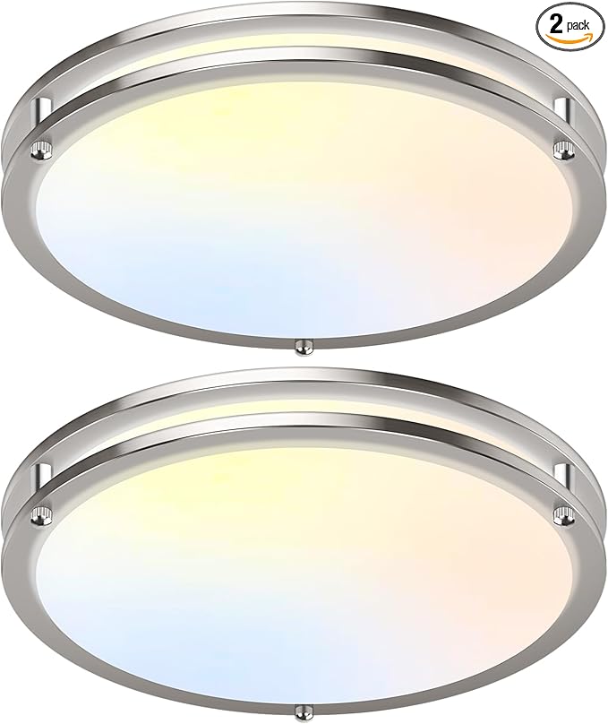 18 Inch Dimmable LED Ceiling Lights Fixture, Super Bright 50W 5600 Lumens Flush Mount Ceiling Light, 2700K/3000K/4000K/5000K/6500K Adjustable, Brushed Nickel Ceiling Lamp for Bedroom, Kitchen, 2-Pack