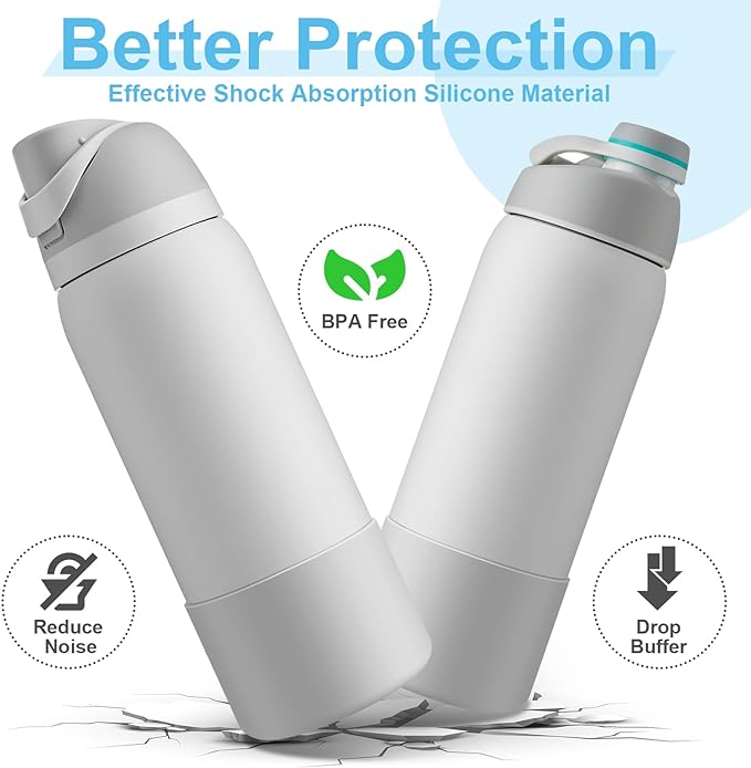 2PCS Silicone Water Bottle Boot for Owala 24oz 32oz 40oz, Anti-Slip Protective Sleeve Bottom Bumper Protector for FreeSip, Twist, and Flip Stainless Steel Water Bottles