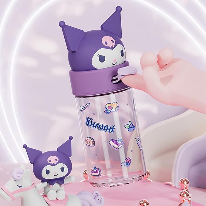 360ML/12.2OZ Cute Glass Water Bottle, Cute Portable Sports Leakproof Water Cup, Cute Glass Water Bottle for School, Camping,Traveling,Office,Car,Girls(Purple)