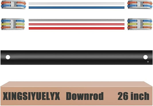 26" Ceiling Fan Downrod, 【1 Outside Diameter】 Black Extended Downrod, including 4 Wire Connectors and 5 Extension Wires (No Threads)