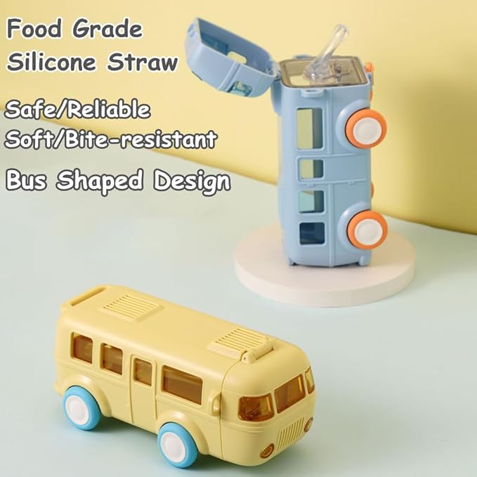 Bus Water Bottle Car Straw Water Cup 17oz Portable Bus Shaped Water Bottle with Strap Cute Drinking Jug with Wheels Leakproof for School, 8IZPNS11C351U00RL967TDBA, Pink