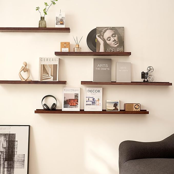 AZSKY Floating Shelves Wall Mount Deep Walnut for Wall Storage 36 Inch Rustic Picture Photo Ledge Shelf with Lip Nursery Book Shelves for Kids Room Bedroom Bathroom Living Room Kitchen Decor Set of 3