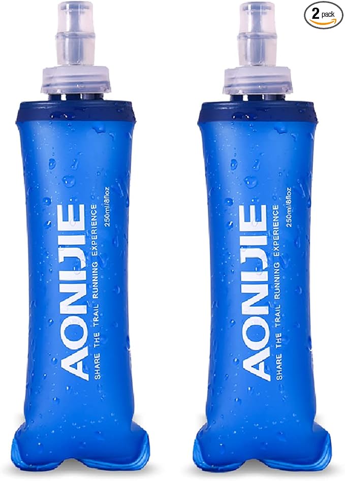Azarxis Soft Flask Collapsible Water Bottle Running Soft Gel Flask Reservoir Handheld Folding TPU 250 500ml for Hydration Pack Hiking Cycling Climbing (250ml/8.45oz - 2 Pack)
