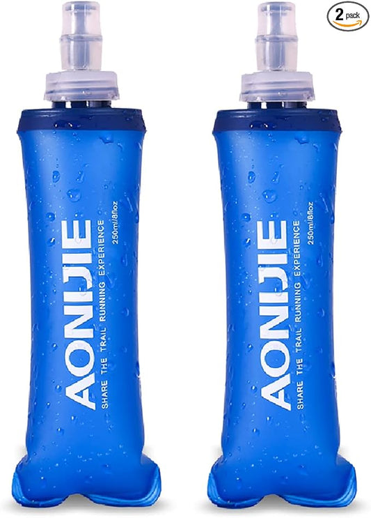 Azarxis Soft Flask Collapsible Water Bottle Running Soft Gel Flask Reservoir Handheld Folding TPU 250 500ml for Hydration Pack Hiking Cycling Climbing (250ml/8.45oz - 2 Pack)