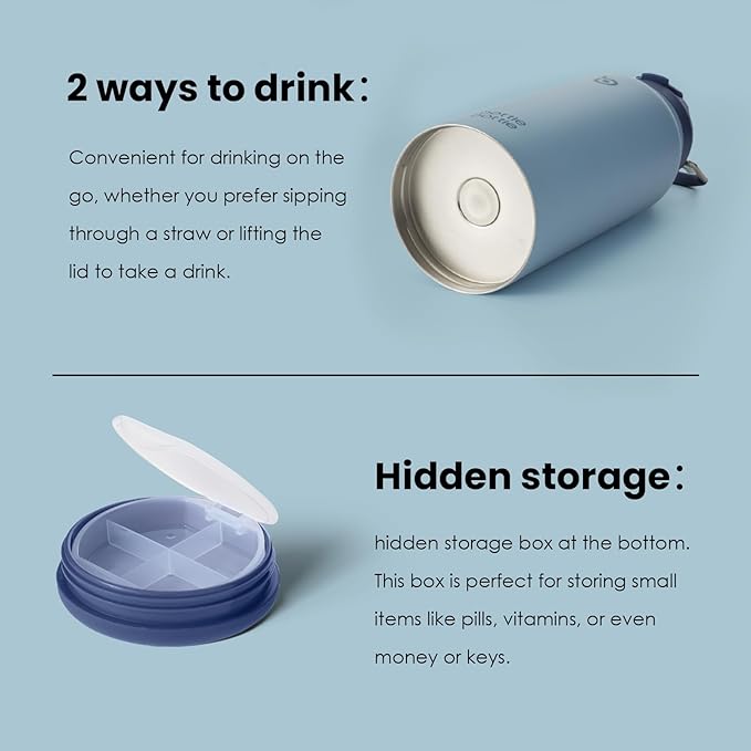 BOTTLE BOTTLE 32oz Insulated Water Bottle Stainless Steel Sport Water Bottle with Straw Dual-use Lid Design for Gym with Pill Box (blue)