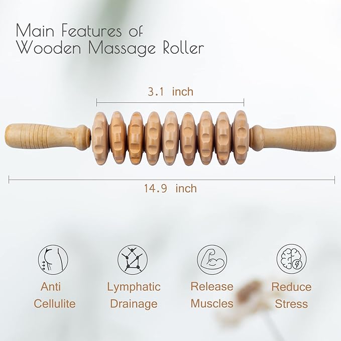 2pcs Wooden Massage Roller Wood Therapy Massage Tools Body Shaping，Anti Cellulite Wood Roller Masssager，Manuel Wooden Fascia Massage Roller，Wood Body Sculpting Tools，Wood Body Massage Roller