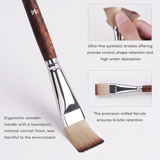 25pcs Paint Brush Set, Fuumuui Acrylic Paint Brushes, Professional Artist Series with Wide Flat, Filbert, Fan, Dagger, Cat Tongue, Round, Angle, Rigger for Oil, Acrylic Canvas Paintings, Face Painting