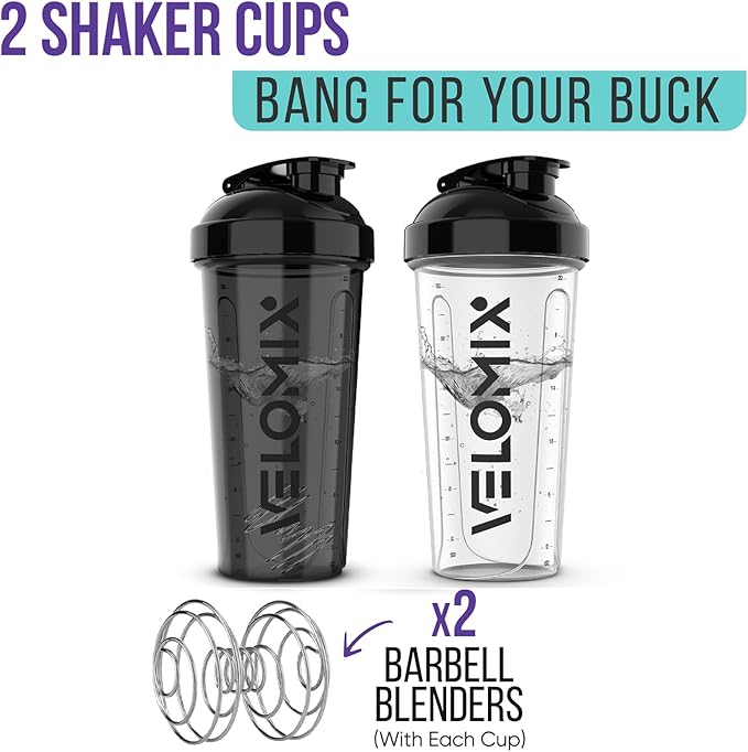 '-2 Pack- 28 oz Protein Shaker Bottles for Protein Mixes - 2x Wire Whisk | Leak Proof Shaker Cups for Protein Shakes | Protein Shaker Bottle Pack | Shakers for Protein Shakes