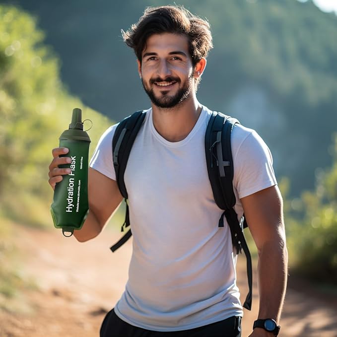 500ml Soft Flask, TPU Collapsible Soft Water Bottle for Hydration Pack, Running Vest, Folding Water Bottle for Hiking Cycling Climbing-1Pcs, Green