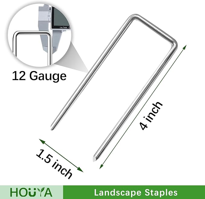 100 Pack Landscape Staples 4 Inch 12 Gauge Garden Stakes Galvanized Garden Staples Pins Anti-Rust Ground Stakes for Weed Barrier, Irrigation Tubing, Yard Lawn, Landscape Fabric