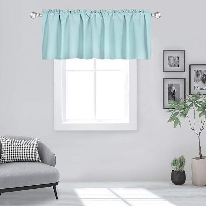 Aqua Valance for Windows 60x18 Inch Solid Thermal Insulated Blackout Rod Pocket Kitchen Short Curtain Toppers Valance for Bathroom Living Room 1 Panel