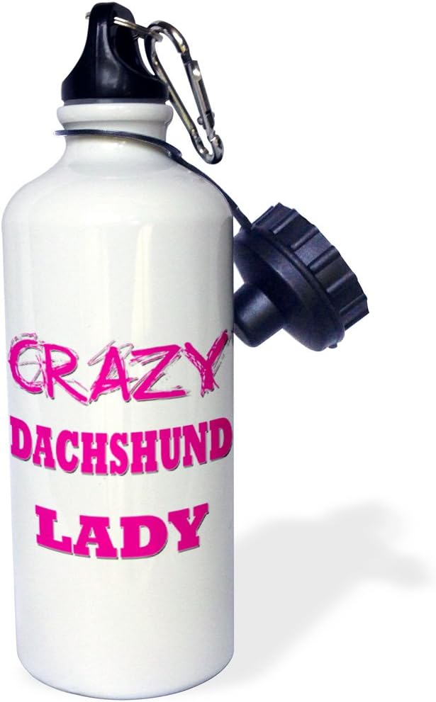 3dRose Crazy Dachshund Lady-Sports Water Bottle, 21oz , 21 oz, Multicolor