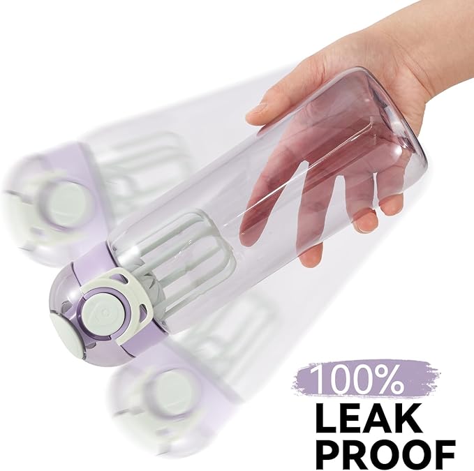 28oz Water Bottle with Fruit Infuser Strainer, BPA-Free Sports Water Bottle, One-Click Clear Water Bottle with Safety Lock for Office, Gym, Outdoors, Purple