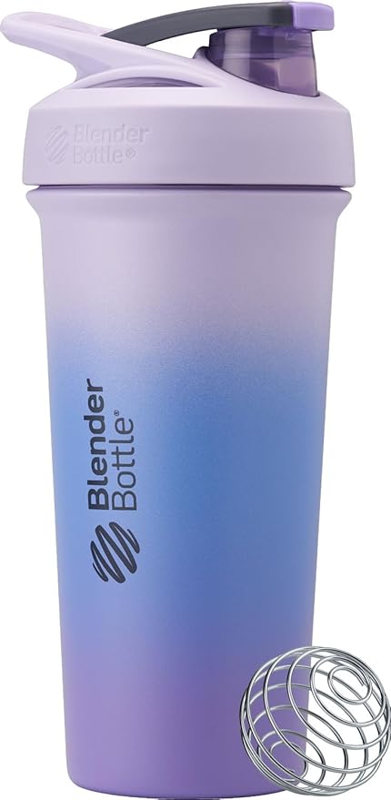 BlenderBottle Strada Sleek 25-Ounce Insulated Stainless Steel Water Bottle and Stay-In-Bottle Reusable Silicone Straws for Shaker Bottles (2 Pack)