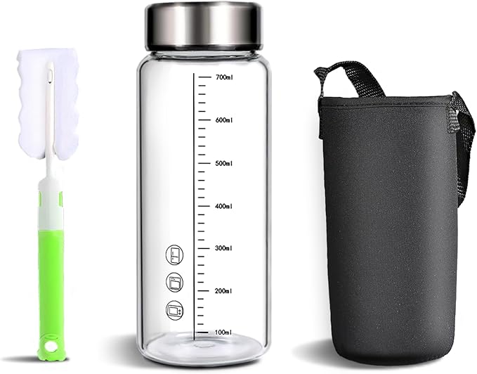 24oz Glass Water Bottle,Wide Mouth Glass Drinking Bottle,Large Sports Bottle,Juice Bbottle with Sleeve,Reusable Water Bottle