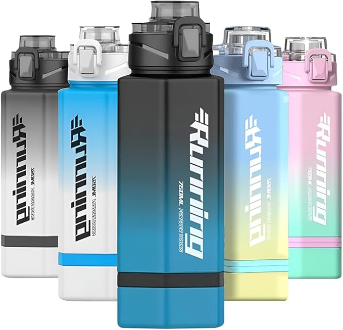 27 oz Hexagon Water Bottle, Wide Mouth Leak Proof Water bottles BPA-free Plastic Water Bottles Hexagonal Shape Water Bottle Reusable Water Bottle With Handle for Travel Fitness(Black&Blue)