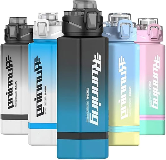 27 oz Hexagon Water Bottle, Wide Mouth Leak Proof Water bottles BPA-free Plastic Water Bottles Hexagonal Shape Water Bottle Reusable Water Bottle With Handle for Travel Fitness(Black&Blue)