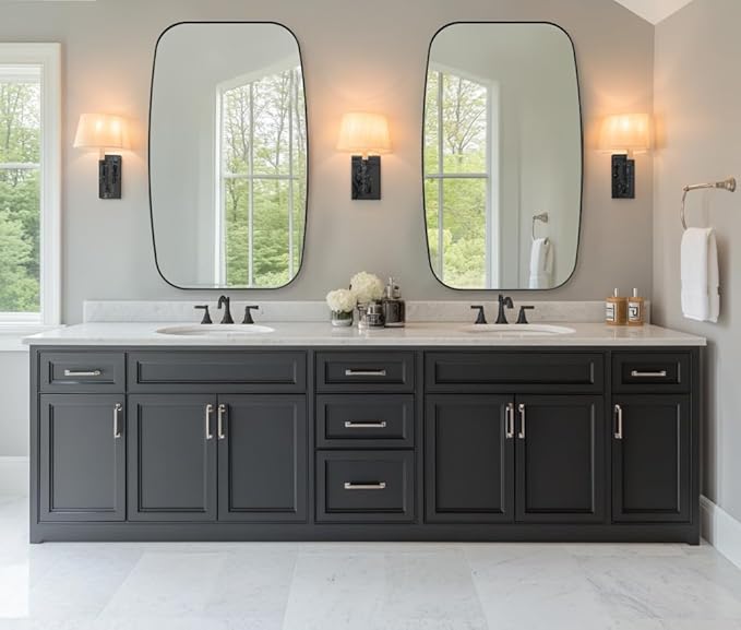 ANDY STAR Oval Bathroom Mirror, 24x32’’ Matte Black Metal Frame Oblong Mirror for Bathroom, Modern Black Oval Bathroom Mirror for Over Sink, Hangs Horizontal or Vertical