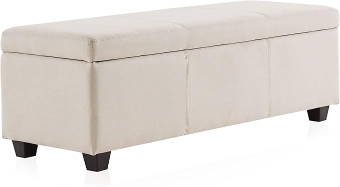 BELLEZE 47 Inch Storage Ottoman, Linen Storage Bench for Bedroom, Living Room, Entryway, Hallway, Foot Rest, Support 300lbs - Beige