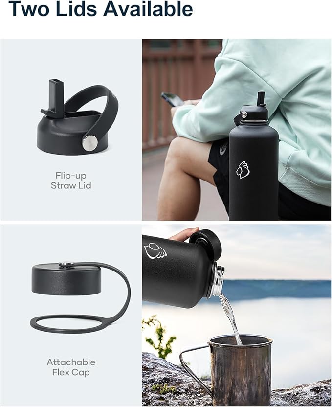 BUZIO Vacuum Insulated Stainless Steel Water Bottle 87oz (Cold for 48 Hrs/Hot for 24 Hrs) Half Gallon BPA Free Double Wall Travel Mug/Flask for Outdoor Sports Hiking, Camping, Running, Black