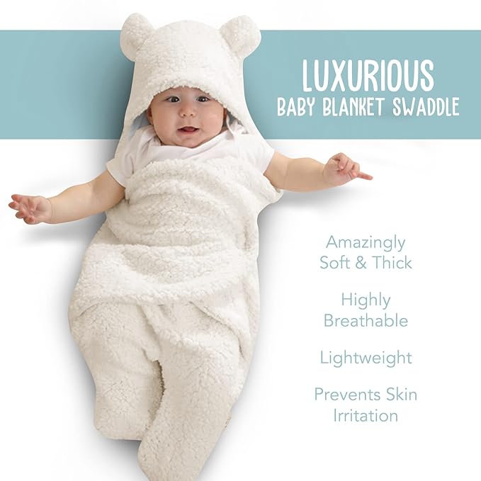 Baby Swaddle Blanket | Ultra-Soft Plush Essential for Infants 0-6 Months | Receiving Swaddling Wrap White | Ideal for Baby Boy Accessories and Newborn Registry | Perfect Baby Girl Shower Gift