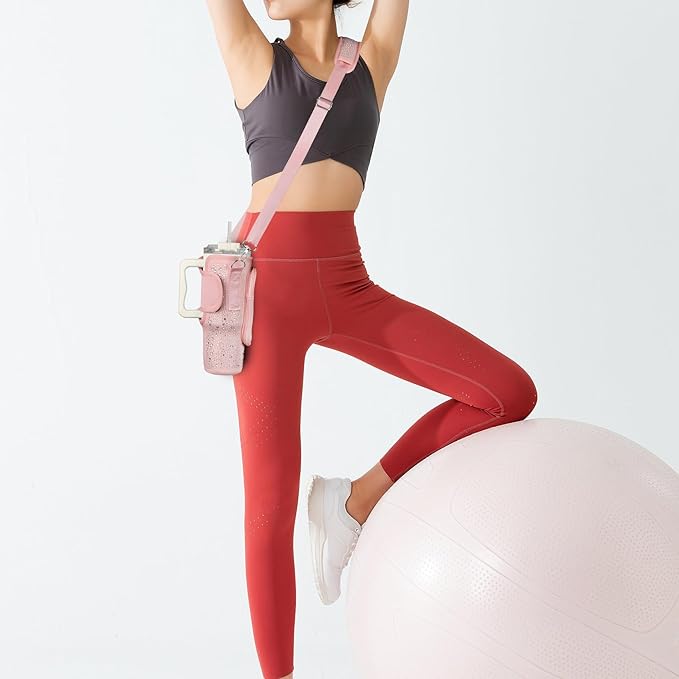 Bling Water Bottle Carrier Bag with Phone Pocket,Water Bottle Holder Bag for Stanley Cup Accessories,Cup Holder with Adjustable Shoulder Strap with Stanley 40 & 30 oz Tumbler,Pink