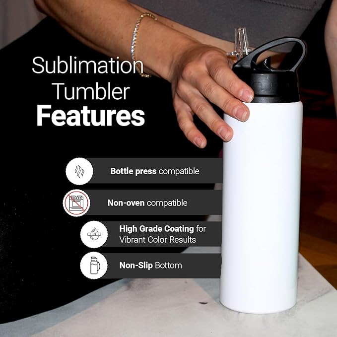 Aluminum 20oz White Sublimation Lightweight Water Bottle Blank, with Foldable Straw Lid and Handle, High-Grade Coating, Personalized Reinforced Packaging (6 Pack)