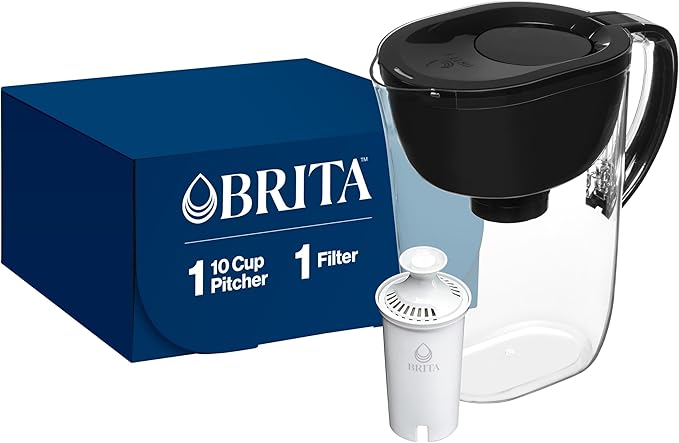 Brita Large Water Filter Pitcher for Tap and Drinking Water with SmartLight Filter Change Indicator, Includes 1 Standard Filter, BPA-Free, Lasts 2 Months, 10-Cup Capacity, Stretch Limo Black