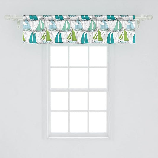 Ambesonne Nautical Window Valance Pack of 2, Sailing Boats on The Ocean Surfing Coastal Theme Marine Life Colorful Maritime, Rod Pocket Curtain Valances for Kitchen Bedroom, 54" X 12", Teal Green