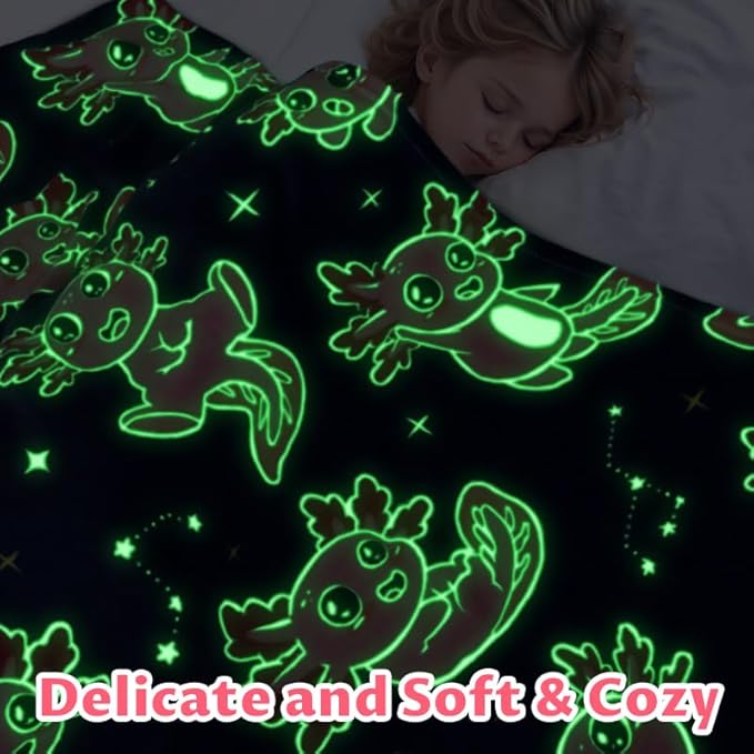 Axolotl Blanket Glow in The Dark Blanket Pink Axolotl Plush Cute Blanket for Girls Axolotl Gifts Birthday Decorations 40"x50"
