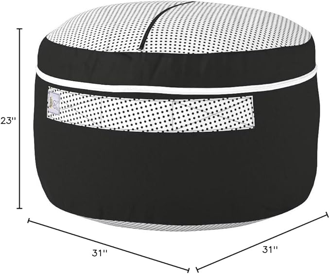 2 Sizes in 1 Stuffed Animal Storage Bean Bag Chair Cover for Kids & Adults | Washable XL Stuffie Seat | 100% Cotton | Pouf Organizer for Plush Toys, Linens, Quilts & Pillows | Black & White