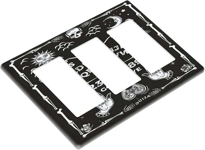 Black Witchy Skeleton Skull Gothic Sun Moon 3 Gang Rocker Novelty Light Switch Covers Decorative Unique Triple Outlet Wall Plate Cover Faceplate Decorative Switchplate GFCI for Kitchen