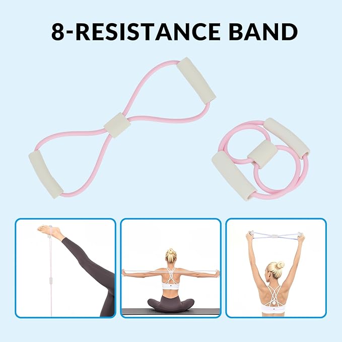 7 in 1 Foam Roller,Products Include Foam shafts,Muscle Roller Bars,Leg Massagers,Fascia Balls,Stretch Bands,8-Shaped Resistance Bands,are Used for Full-Body Relax,Yoga(White Pink Blue) (White)