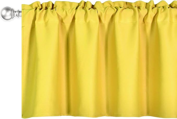 Bright Yellow Valance for Windows 52x18 Inch Solid Blackout Rod Pocket Kitchen Short Curtain Toppers Valance for Bathroom Living Room, Light Yellow