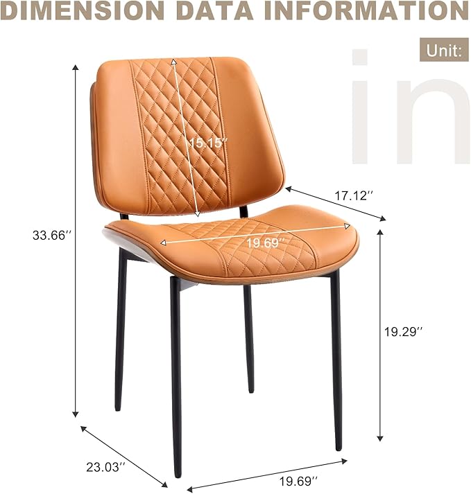 BV Dining Chairs Set of 2, PU Leather Armless Kitchen Chair in Modern Walnut Style, Mid Century Bentwood Side Chair with Metal Legs, Retro Accent Guest Chair for Kitchen Dining Room(Brown)