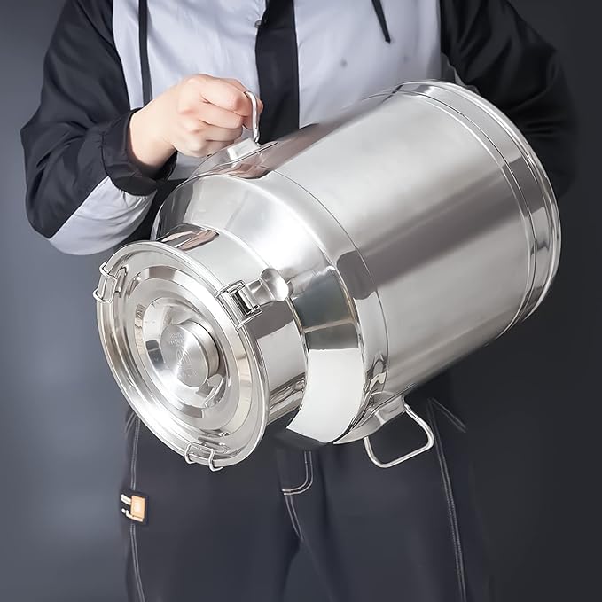 28 Liter 7.8 Gallon Stainless Steel Milk Can Milk Bucket Wine Pail Bucket Large Capacity Milk Can Tote Jug with Sealed Lid and Carry Handle