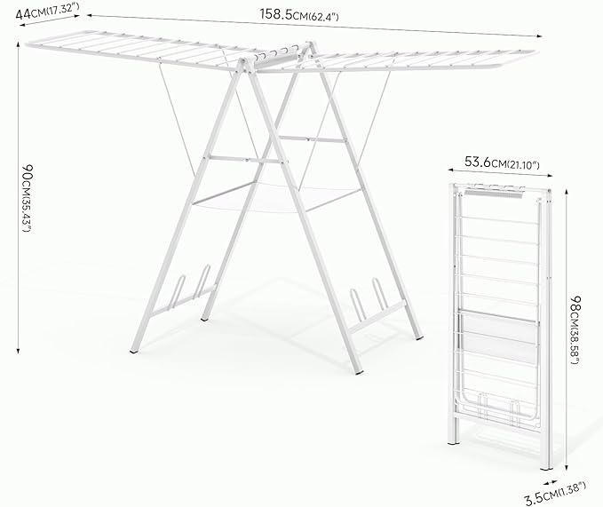 APEXCHASER Drying Rack for Clothing Foldable, Metal Laundry Rack Collapsible, Ultra Thin Gullwing Clothes Airer with Adjustable Height for Towel Baby Clothes Indoor Outdoor Laundry Room, White