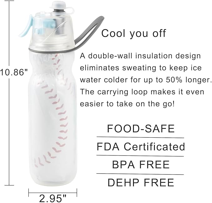 Baseball Accessories Water Bottles Gifts for Boys Girls Softball Sports Water Bottle for Kids School 20 oz Insulated Mist and Sip Waterbottle