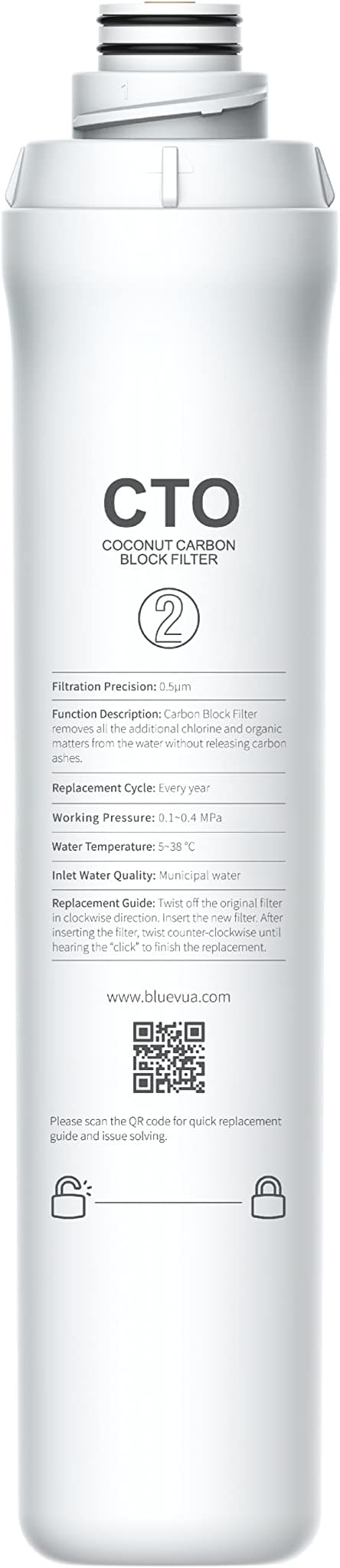 Bluevua ROPOT CTO Filter, Replacement for RO100ROPOT, 1-year Lifetime-2nd Stage