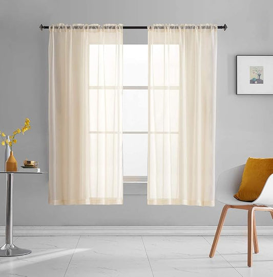 Beige Sheer Curtains 63 Inch Length Translucent Solid Color Beige Sheer Curtains 63 Inches long Panels Rod Pocket Beige Drapes for Bedroom Living Room 2 Panels 52x63