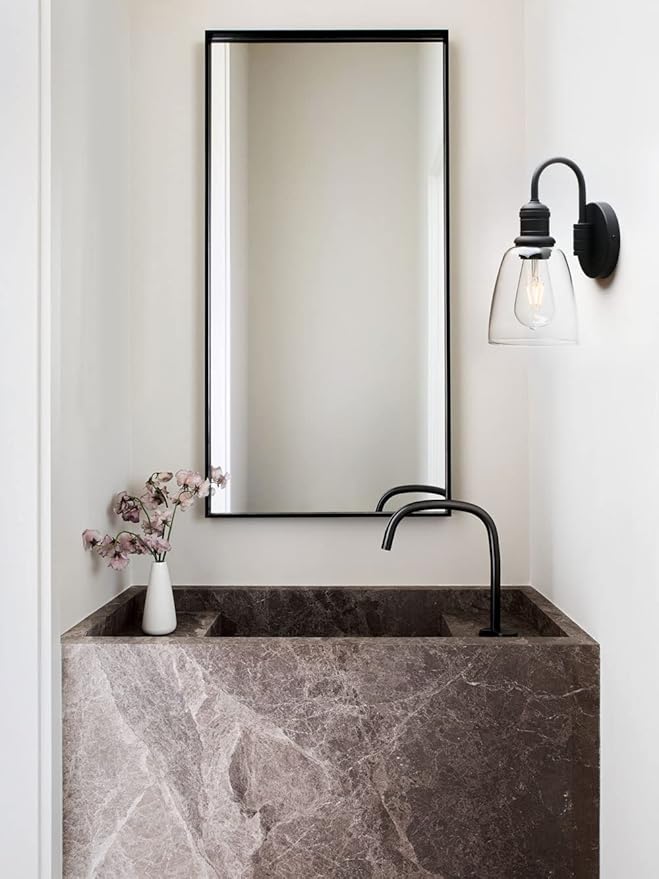 1-Light Vintage Wall Sconce, Yosoan Black Industrial Fixture Light with Elegant Gooseneck Curved Rod, Indoor Clear Glass Shade Wall Lamp Lighting for Bathroom Porch Kitchen Living Room Restaurant