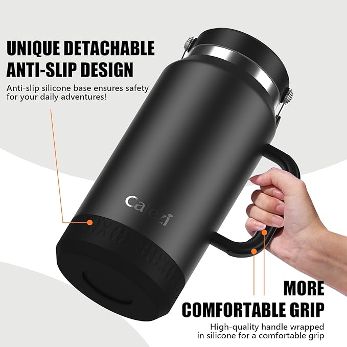 64oz Insulated Water Bottle with Flip Straw Lid - Leak-Proof, Sweat-Free, Top and Easy-Grip Side Handle, Silicone-Wrapped for Comfort, Iced for 34 Hours, Wide Mouth, BPA-Free, Anti-Slip Base