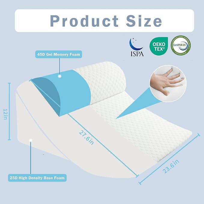 Bed Wedge Pillow for Sleeping, 12&18&25 Inch Adjustable Height Memory Foam Wedge Pillow for After Surgery, 12-in-1 Wedge Pillow for Acid Reflux, Snoring, Gerd, Back Pain