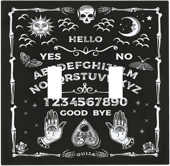 Black Witchy Skeleton Skull Gothic Sun Moon Double Toggle Novelty Light Switch Covers Decorative Unique 2 Gang Wall Plate Dual Electrical Faceplate Switchplate for Bathroom Living Room Decor